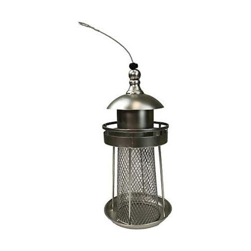 Silver Lighthouse Metal Bird Feeder - Coastal Charm, Durable Construction, Weather-Resistant Finish