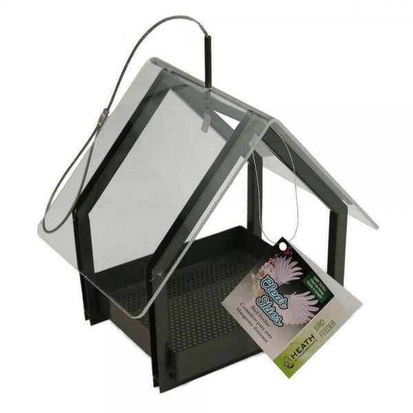 Clear Fly Through Metal Platform Bird Feeder - Transparent Roof for Easy Viewing of Wild Birds