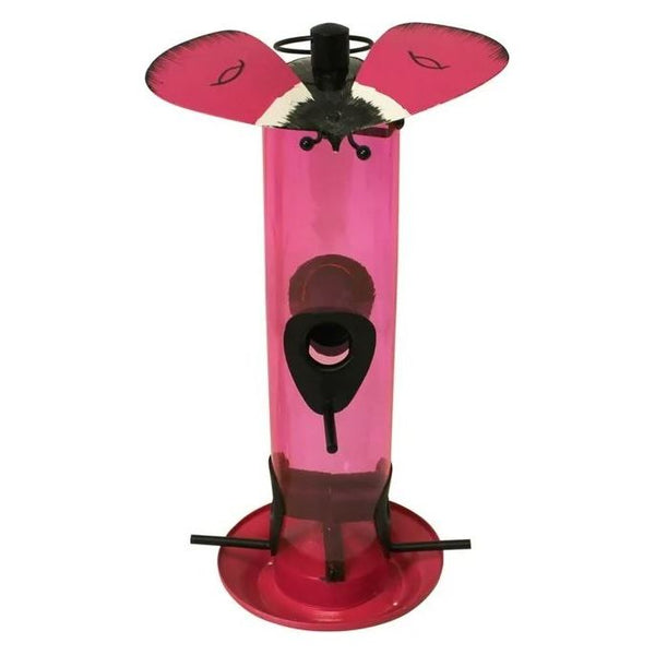 Pink Gossamer Butterfly Decorative Tube Bird Feeder