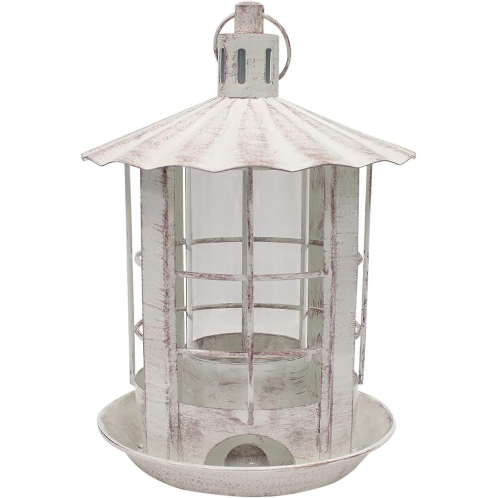 Parkview Antique White Lantern Hopper Bird Feeder - Vintage Style Hanging Feeder for Wild Birds - Elegant Garden Decor