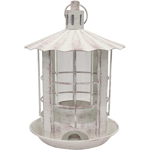 Parkview Antique White Lantern Hopper Bird Feeder - Vintage Style Hanging Feeder for Wild Birds - Elegant Garden Decor