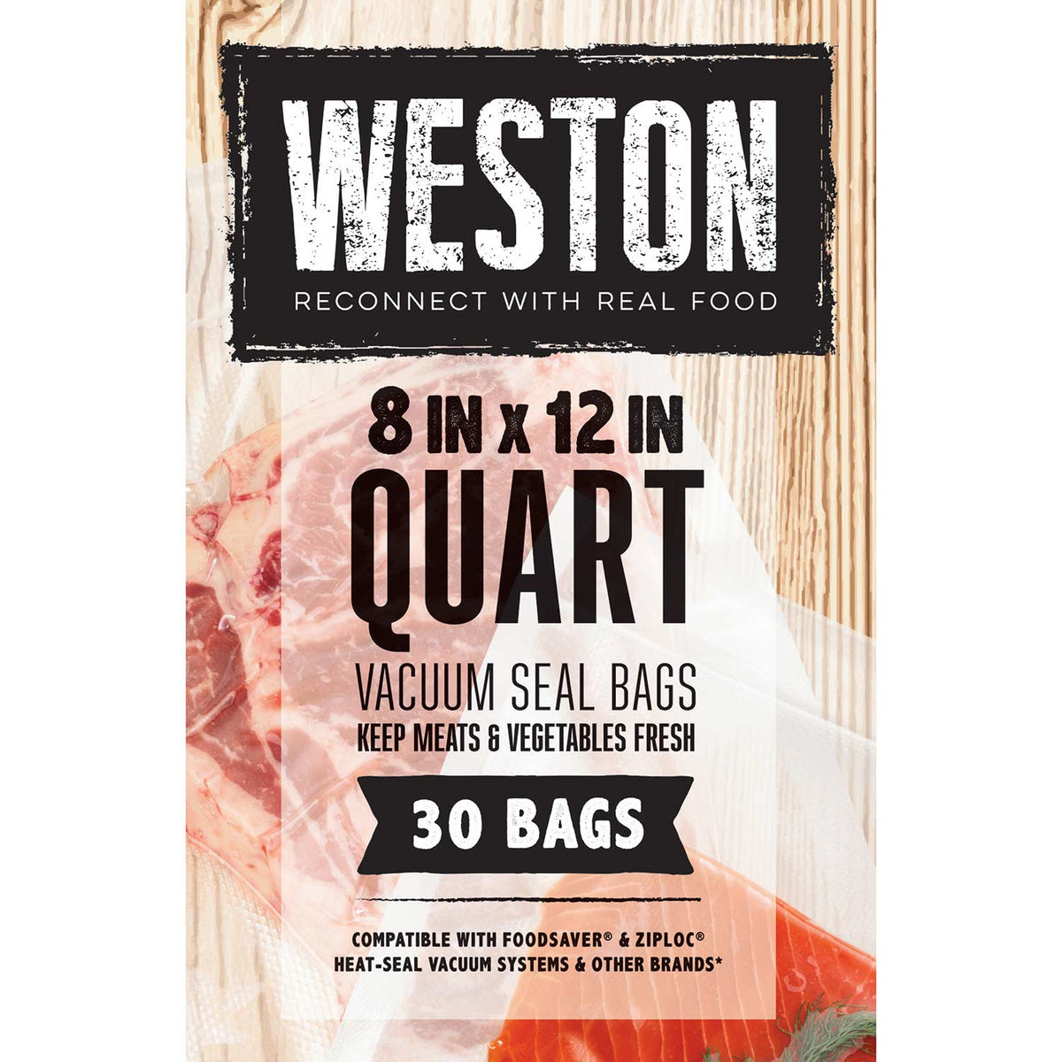Weston Vacuum Sealer Bags, 8 In X 12 In, 30 Pre-Cut Bags