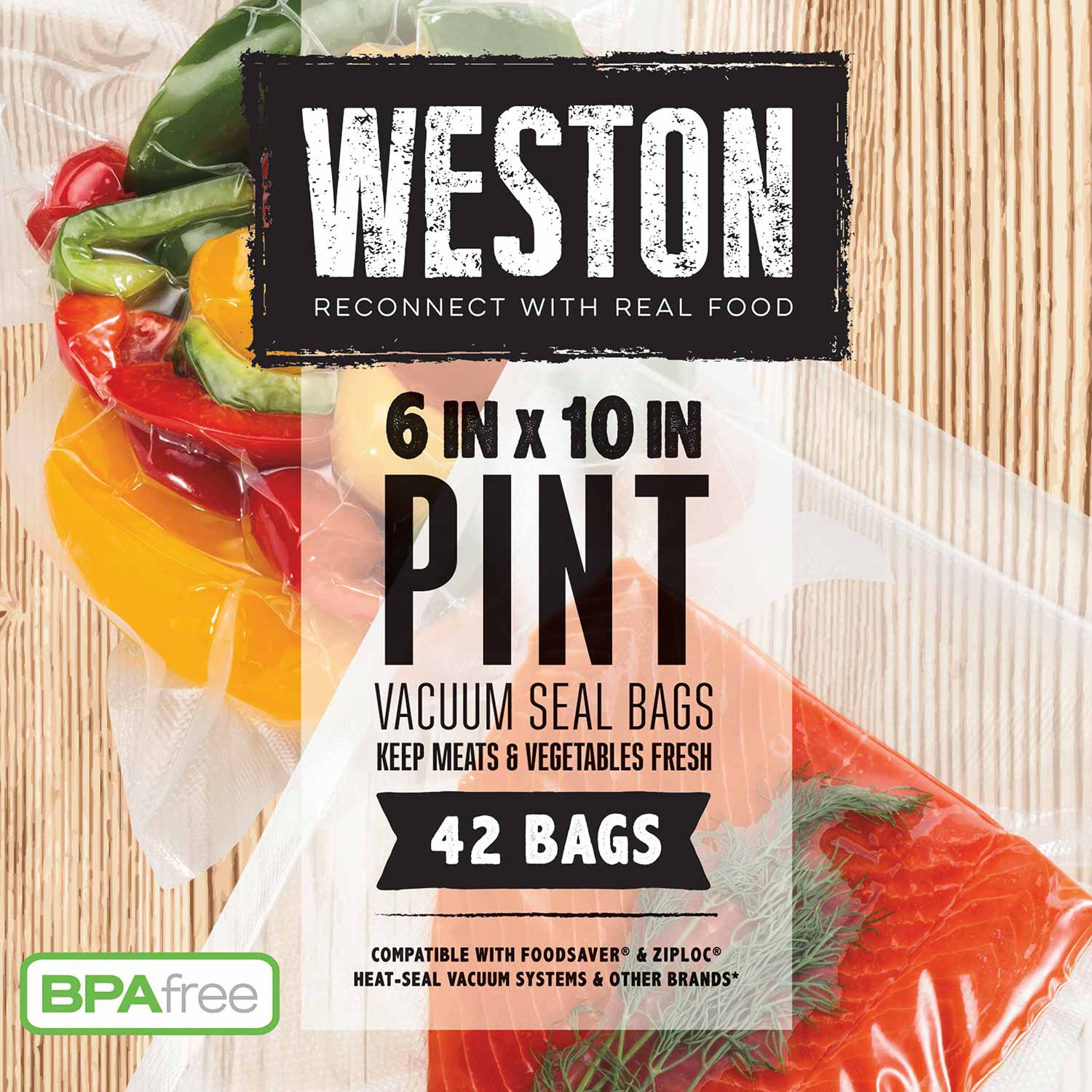 Weston Vacuum Sealer Bags, 6 In X 10 In, 42 PreCut Bags Standish