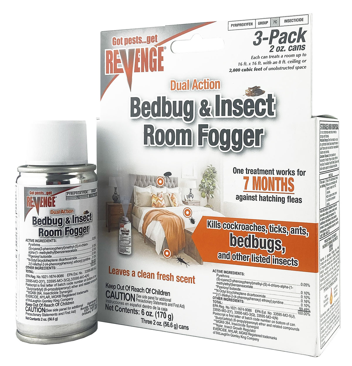 3 Pack Bonide Revenge Dual-Action Bedbug & Insect Room Fogger - Powerful Indoor Insect Control for Bedbugs, Fleas, and Other Pests