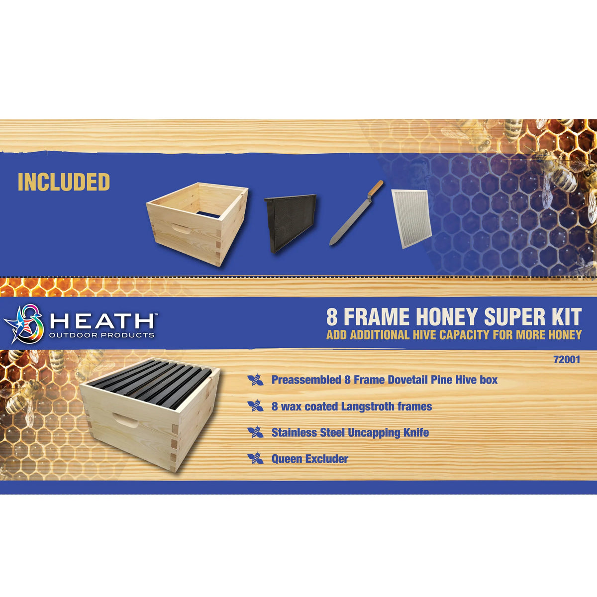 Heath Beehive 8 Frame Honey Super Kit for Beekeeping