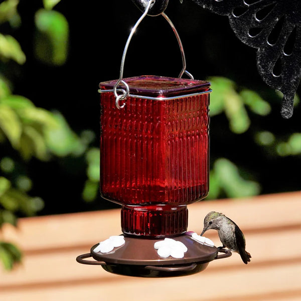 22oz Nature's Way Crimson Carnation Antique Glass Hummingbird Feeder