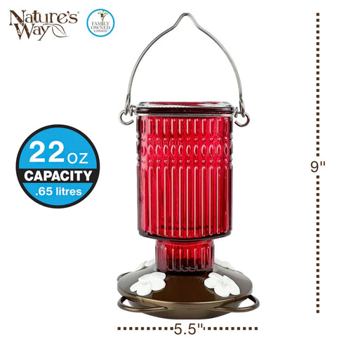 22oz Nature's Way Crimson Carnation Antique Glass Hummingbird Feeder