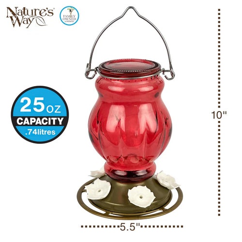 25oz Nature's Way Ruby Visions Antique Glass Hummingbird Feeder