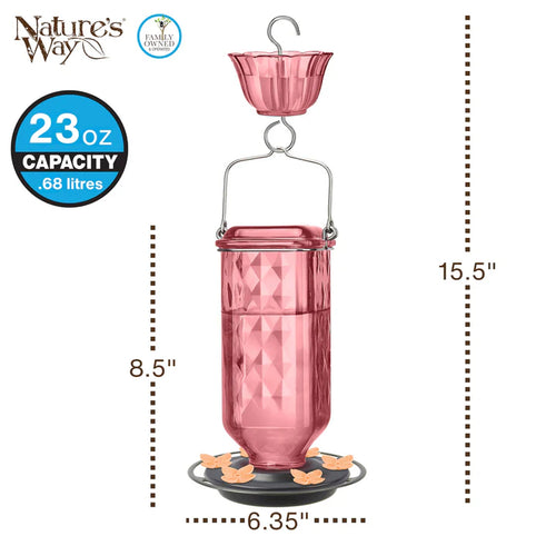 23oz Nature's Way Rosewood Column Antique Hummingbird Feeder with Ant Moat