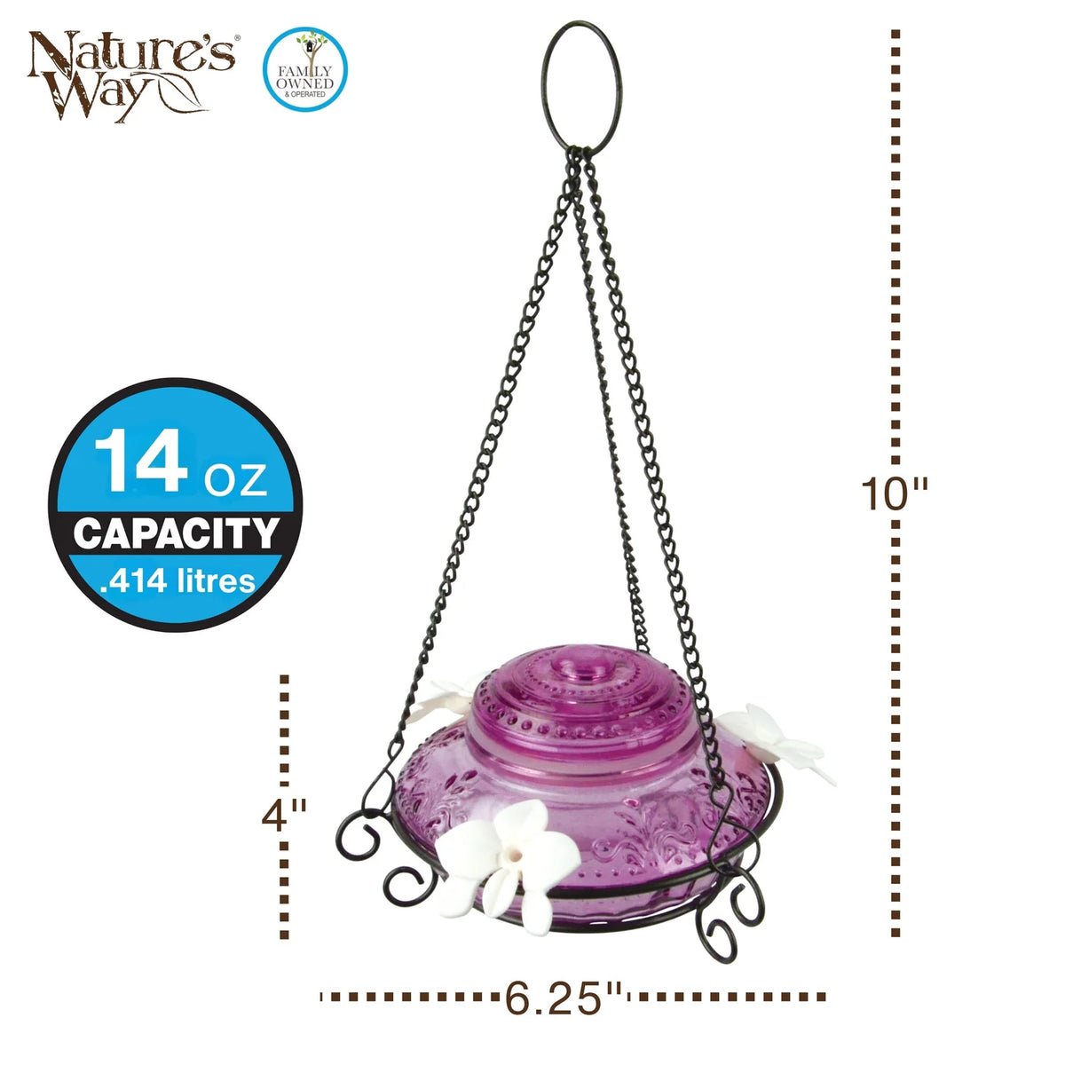 14oz Nature's Way Plum Antique Glass Top-Fill Hummingbird Feeder