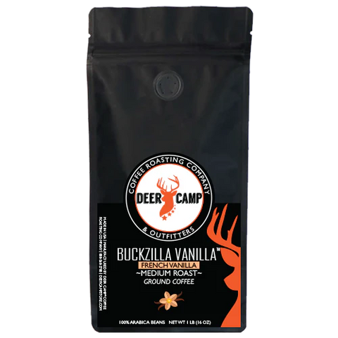 16oz Deer Camp Coffee Grounds - Buckzilla Vanilla French Vanilla Medium Roast