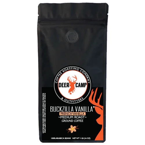 16oz Deer Camp Coffee Grounds - Buckzilla Vanilla French Vanilla Medium Roast