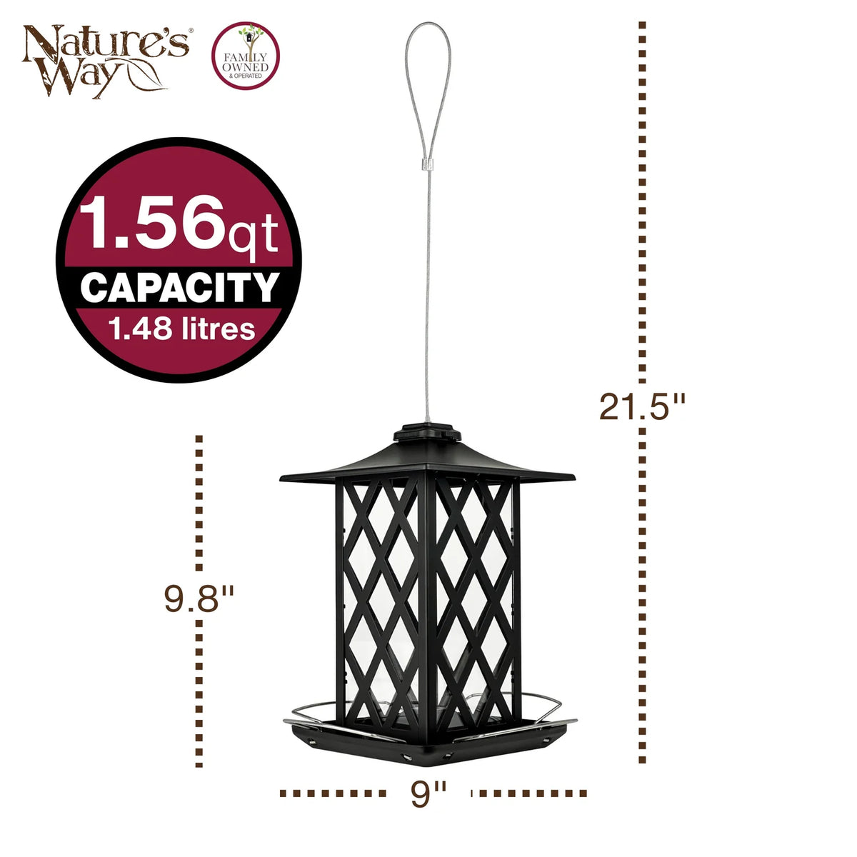 1.5 Qt. Contemporary Lantern Metal Gazebo Bird Feeder