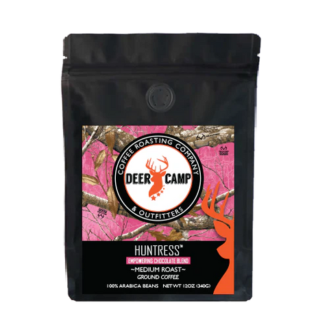 12oz Deer Camp Coffee Grounds - Huntress Chocolate Flavored Medium Roast