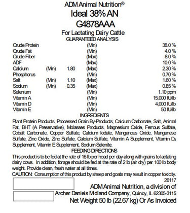 50 Lbs. Ideal 38% All Natural Feed - Lactating Dairy Cattle