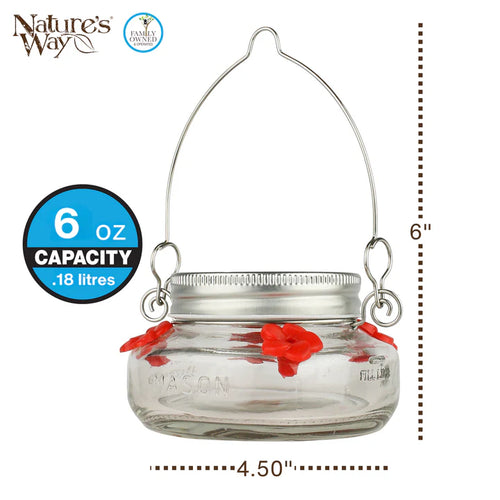 6oz Nature's Way Mason Jar Glass Hummingbird Feeder