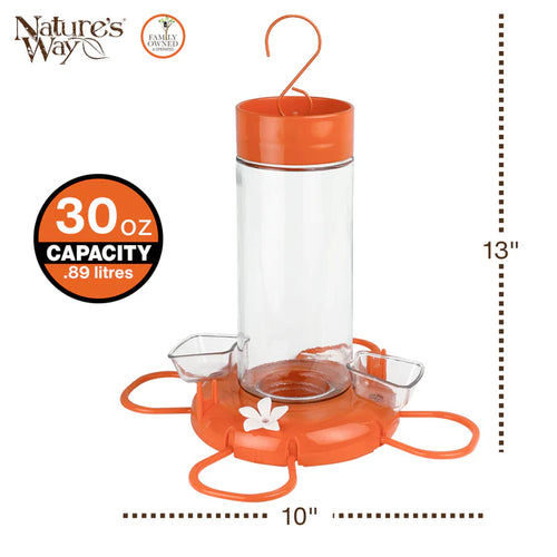 30oz Nature's Way Orange Blossom Glass Oriole Feeder w/ Jelly Attatchments