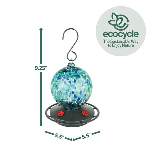 19oz Nature's Way EcoCycle Garden Globe Handblown Recycled Glass Hummingbird Feeder