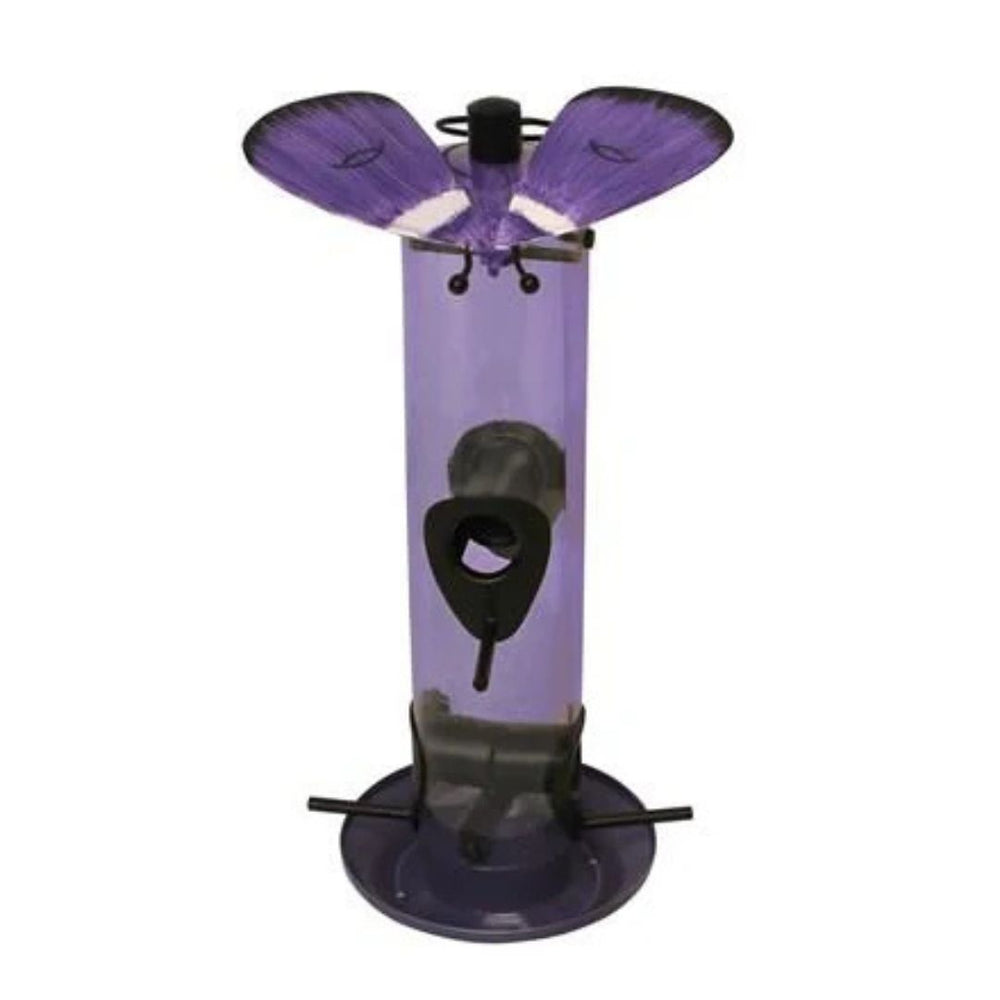 Purple Gossamer Butterfly Decorative Hand Painted Tube Bird Feeder