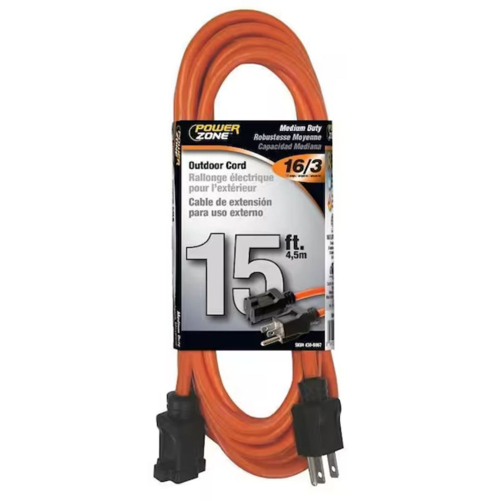 Power Zone Orange 15ft Outdoor Extension Cord - 16/3