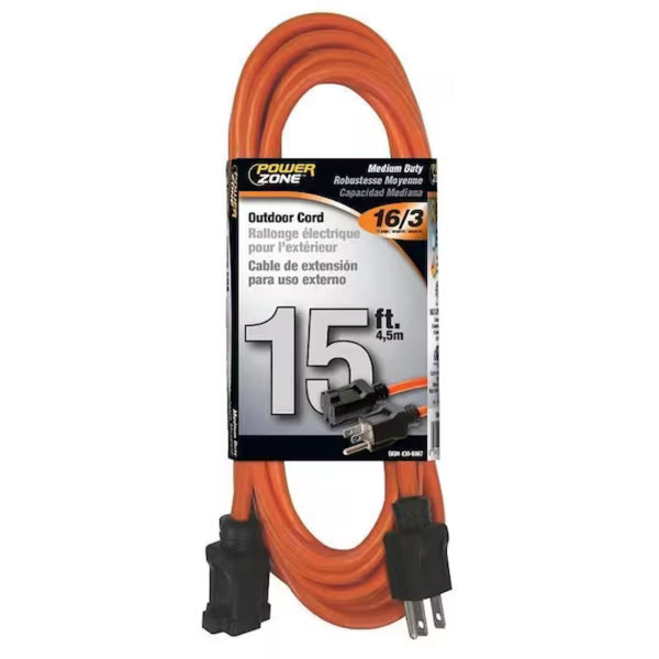 Power Zone Orange 15ft Outdoor Extension Cord - 16/3