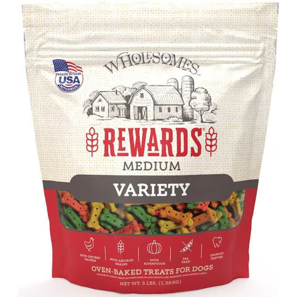3lb Wholesomes Rewards Medium Variety Biscuit Dog Treats