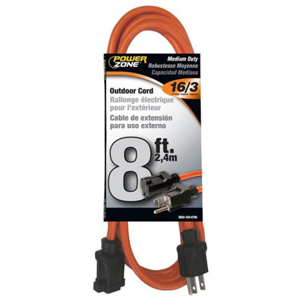 Power Zone Orange 8ft Outdoor Extension Cord - 16/3