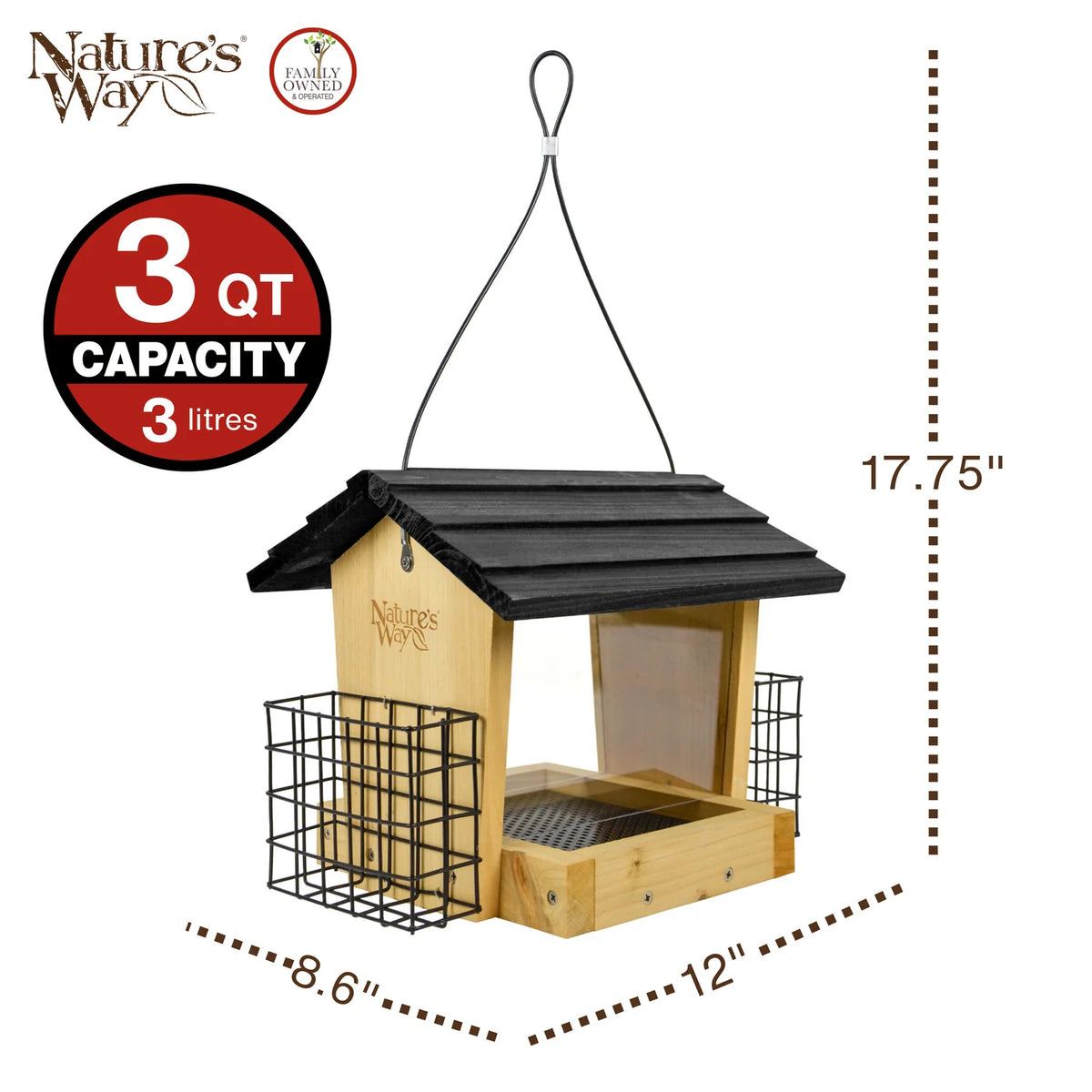 3 Qt. Nature's Way Farmhouse Hopper Feeder w/ Suet Cages
