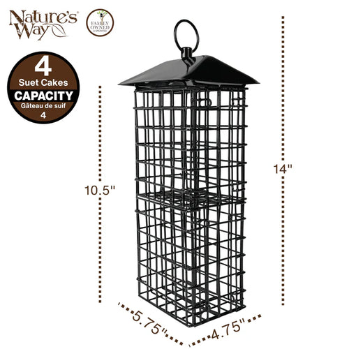 Nature's Way Metal Suet Cage 4 Cake Bird Feeder w/ Roof