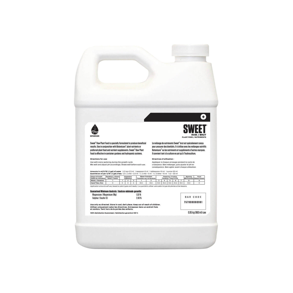 1 Gallon Botanicare Sweet Raw Plant Food Supplement