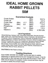 50LB Ideal Home Grown Rabbit Pellet - High Protein & Fiber Rabbit Feed
