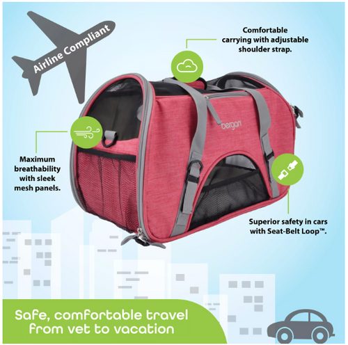 Bergan Comfort Carrier Black/Gray - Soft-Sided Pet Travel Bag for Cats and Small Dogs - Airline Approved