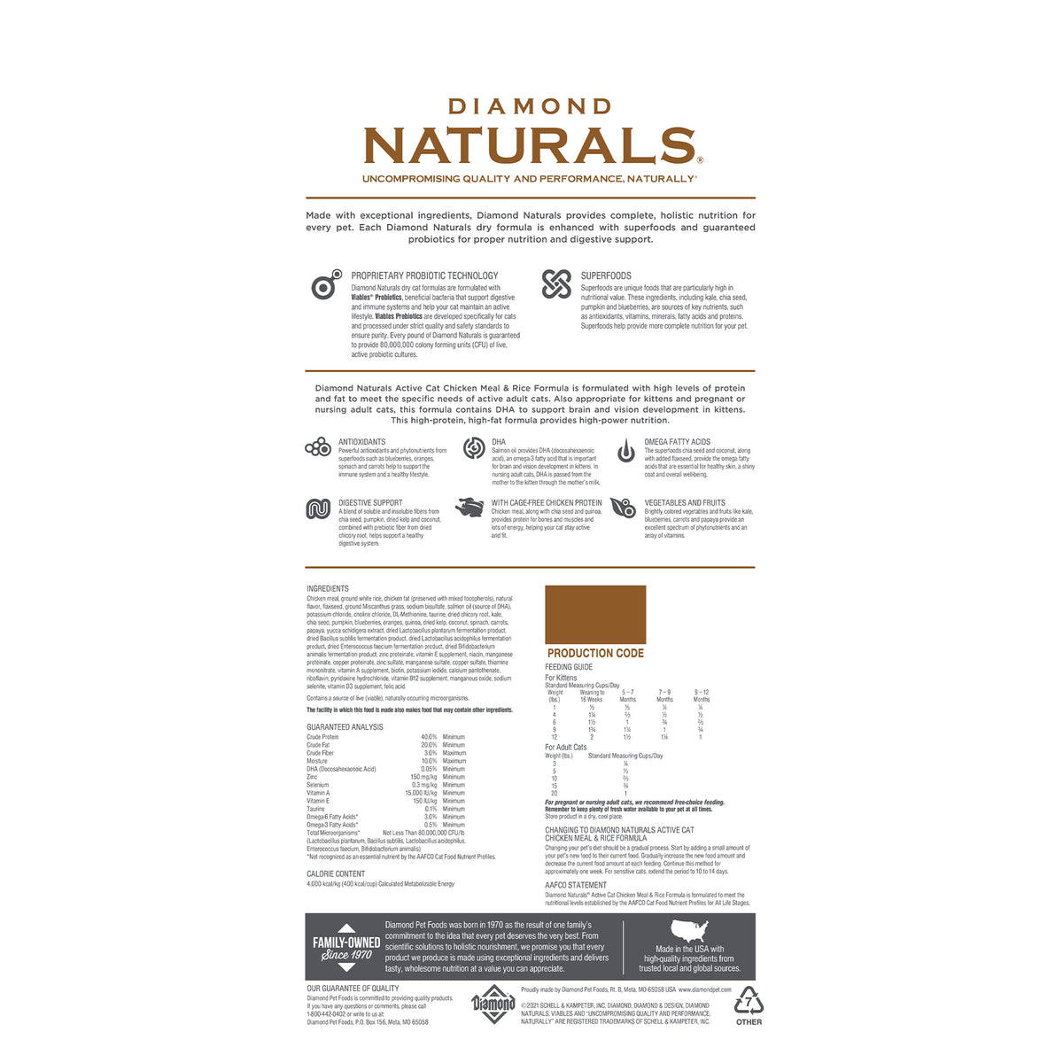18 Lb Diamond Naturals Active Chicken & Rice Dry Cat Food