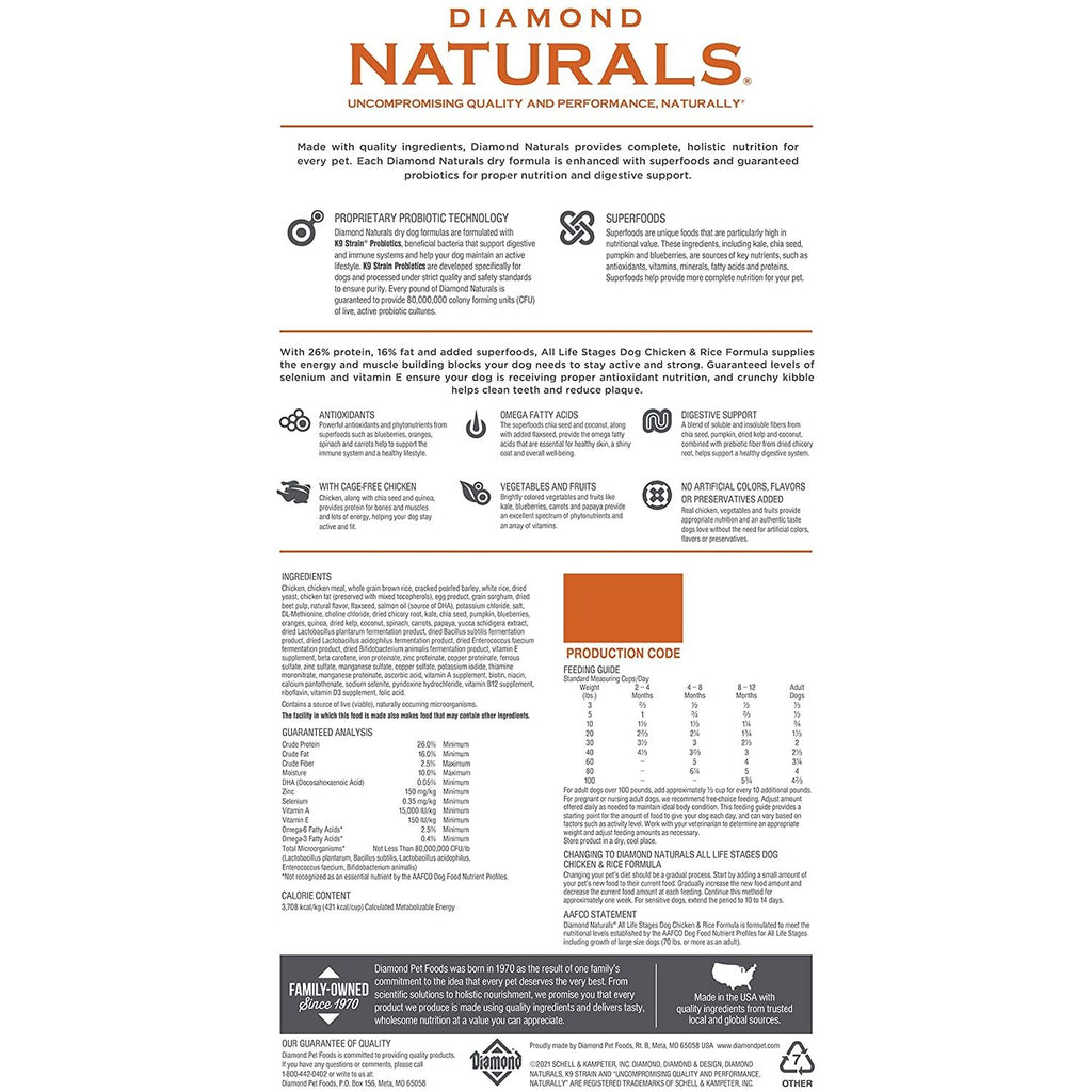 40 Diamond Naturals All Life Stages Chicken and Rice Adult Dog Fo