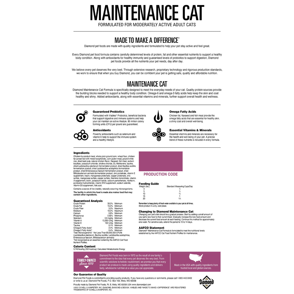 20 Lbs. Diamond Maintenance Cat Food