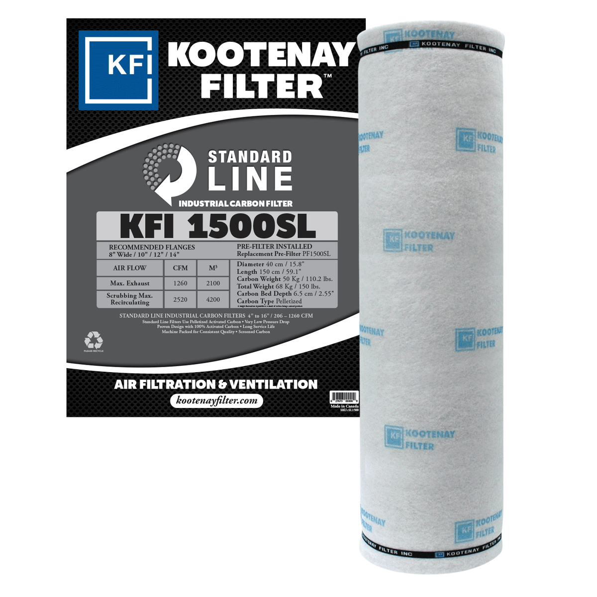 KFI1500SL Standard Line Carbon Filter - High-Performance 1260 CFM, Virgin Activated CKV-4 Carbon | Durable Industrial Air Filtration
