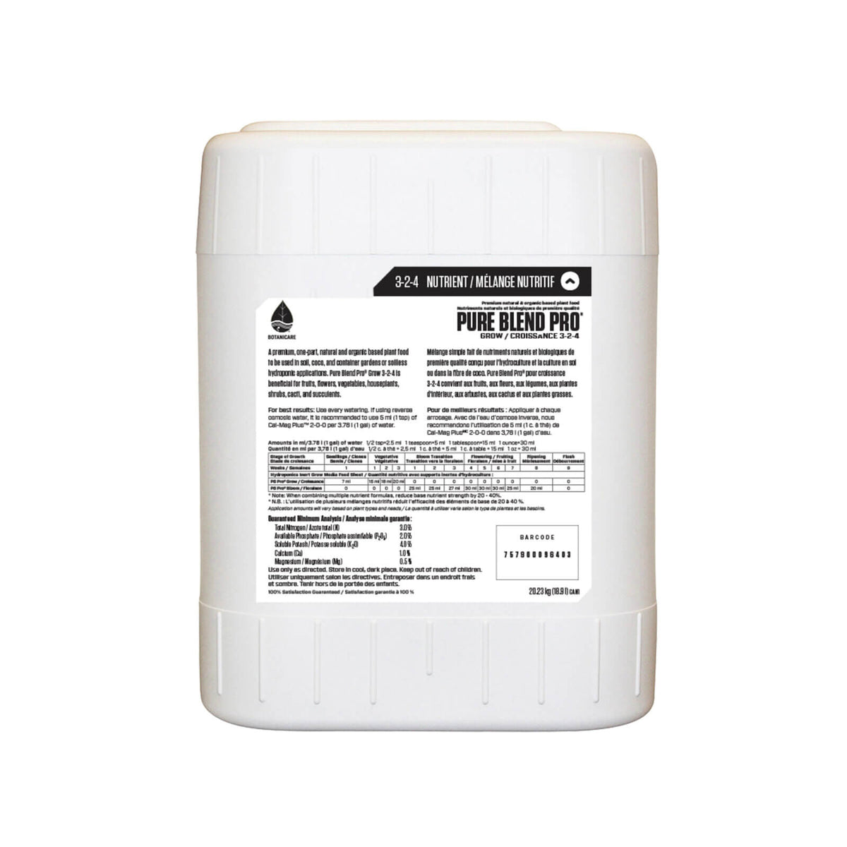 Botanicare Pure Blend Pro Grow - Organic Hydroponic Nutrient Solution - 5.0 Gallons