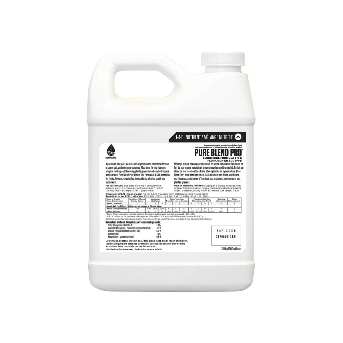 Botanicare Pure Blend Pro Soil - Organic Nutrient Solution for Soil Gardening - 1.0 Quart