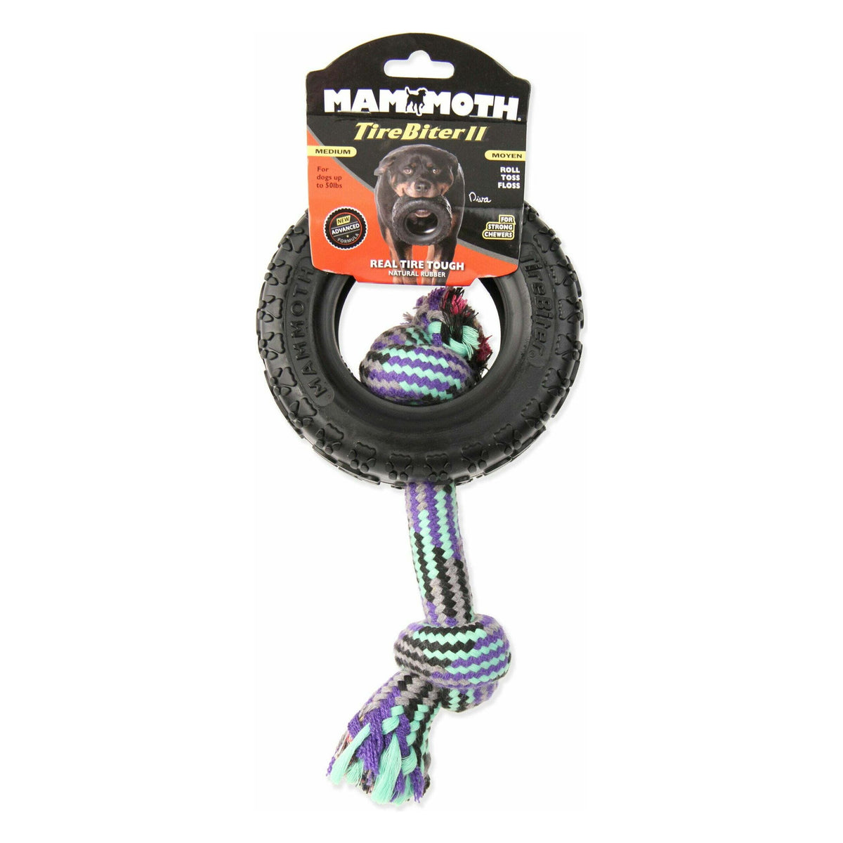 Mammoth Medium 5in. Tire Biter with Rope Dog Toy